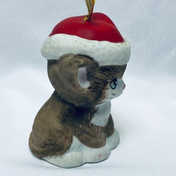 Handpainted Jasco Bisque Porcelain Cat Bell Christmas Ornament - Picture 3 of 11